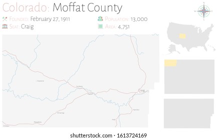 Large and detailed map of Moffat county in Colorado, USA.