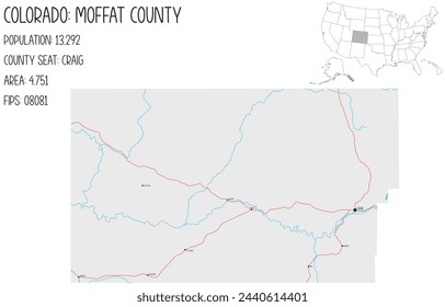 Large and detailed map of Moffat County in Colorado, USA.
