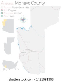 Large And Detailed Map Of Mohave County In Arizona, USA.