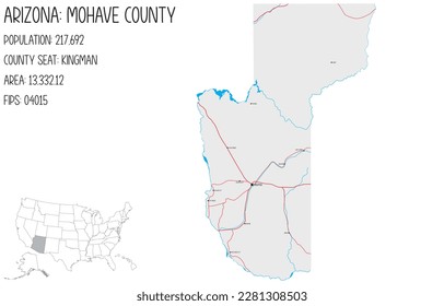 Large and detailed map of Mohave county in Arizona, USA.