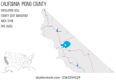 Large and detailed map of Mono County in California, USA.