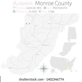 Large and detailed map of Monroe county in Alabama, USA