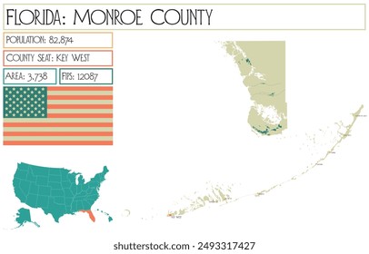 Große und detaillierte Landkarte von Monroe County in Florida USA.