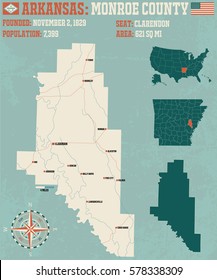 Large and detailed map of Monroe County in Arkansas