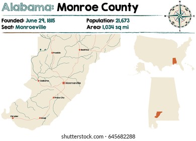 Large and detailed map of Monroe County in Alabama.