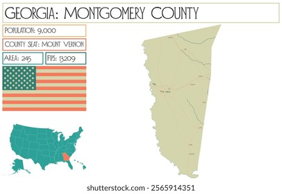 Large and detailed map of Montgomery County in Georgia USA.