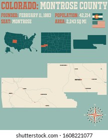 Large and detailed map of Montrose county in Colorado, USA.