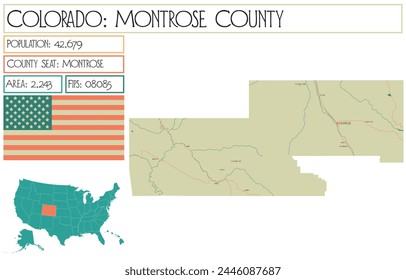 Large and detailed map of Montrose County in Colorado USA.
