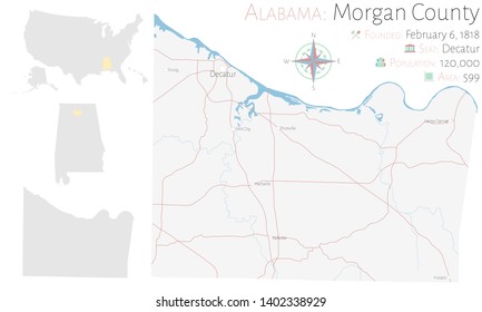 Large and detailed map of Morgan county in Alabama, USA