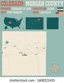 Large and detailed map of Morgan county in Colorado, USA.