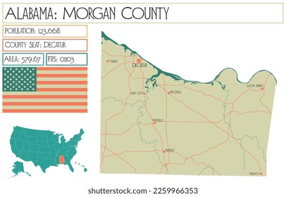 Große und detaillierte Karte von Morgan County in Alabama, USA.