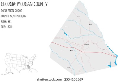 Large and detailed map of Morgan County in Georgia, USA.