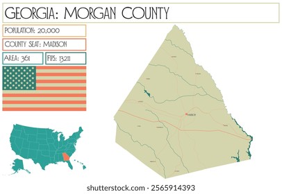 Large and detailed map of Morgan County in Georgia USA.