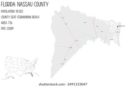 Large and detailed map of Nassau County in Florida, USA.