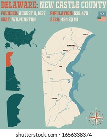 Large And Detailed Map Of New Castle County In Delaware, USA.