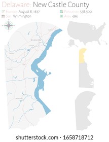 Large And Detailed Map Of New Castle County In Delaware, USA.