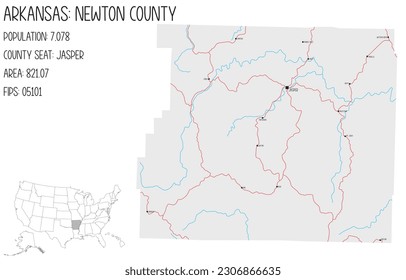 Large and detailed map of Newton County in Arkansas, USA.