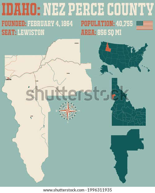 Large Detailed Map Nez Perce County Stock Vector Royalty Free