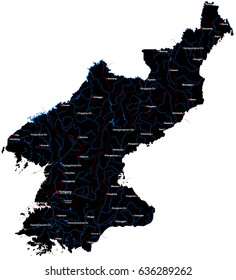 Large and detailed map of North Korea with regions and main cities.