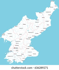 Large and detailed map of North Korea with regions and main cities.