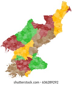 Large and detailed map of North Korea with regions and main cities.