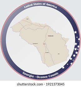 Large and detailed map of Oconee county in Georgia, USA.