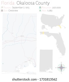 Large And Detailed Map Of Okaloosa County In Florida, USA.