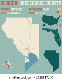 Mapa grande y detallado del condado Okeechobee en Florida, EEUU.