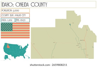 Large and detailed map of Oneida County in Idaho USA.