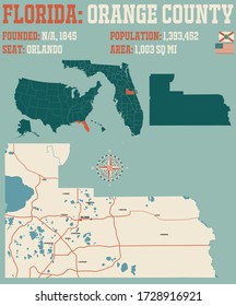 Large And Detailed Map Of Orange County In Florida, USA.