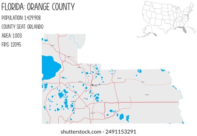 Mapa Grande y detallado del condado de Orange en Florida, Estados Unidos.