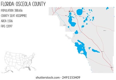 Large and detailed map of Osceola County in Florida, USA.