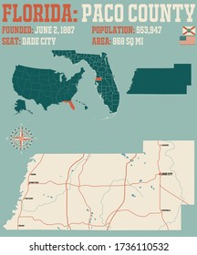 Large and detailed map of Paco county in Florida, USA.