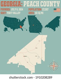 Large And Detailed Map Of Peach County In Georgia, USA.