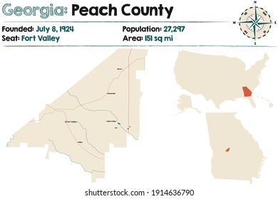 Large And Detailed Map Of Peach County In Georgia, USA.