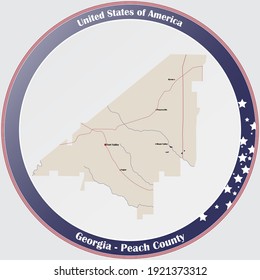 Large And Detailed Map Of Peach County In Georgia, USA.