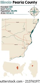 Große und detaillierte Karte des Bezirks Peoria in Illinois, USA.