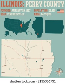 Large and detailed map of Perry county in Illinois, USA.