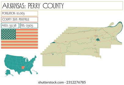 Large and detailed map of Perry County in Arkansas, USA.