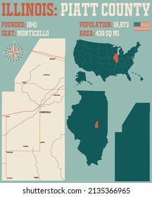 Große und detaillierte Karte des Bezirks Piatt in Illinois, USA.