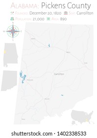 Large and detailed map of Pickens county in Alabama, USA