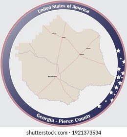 Large and detailed map of Pierce county in Georgia, USA.