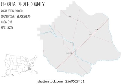 Large and detailed map of Pierce County in Georgia, USA.