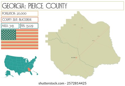 Large and detailed map of Pierce County in Georgia USA.