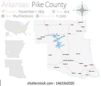 Large and detailed map of Pike county in Arkansas, USA.