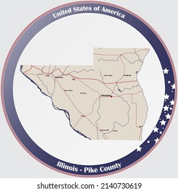 Large and detailed map of Pike county in Illinois, USA.