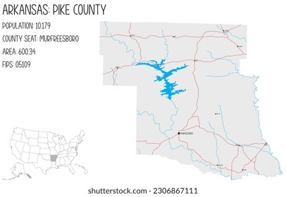Large and detailed map of Pike County in Arkansas, USA.
