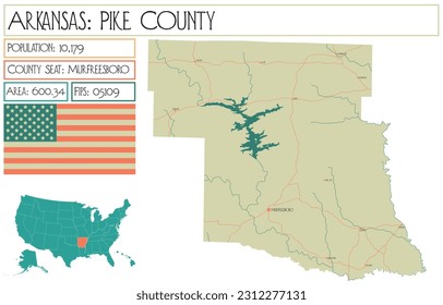 Large and detailed map of Pike County in Arkansas, USA.