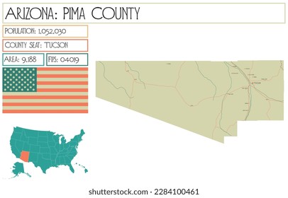 Large and detailed map of Pima County in Arizona, USA.