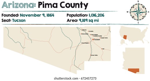 Large and detailed map of Pima county in Arizona